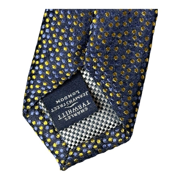 CHARLES TYRWHITT LONDON ROYAL SETA SILK NAVY MICRO DOT NECK TIE - Picture 6 of 9